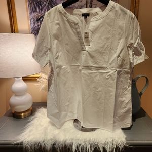 NWT Talbots XL Petites White Short Sleeve Blouse